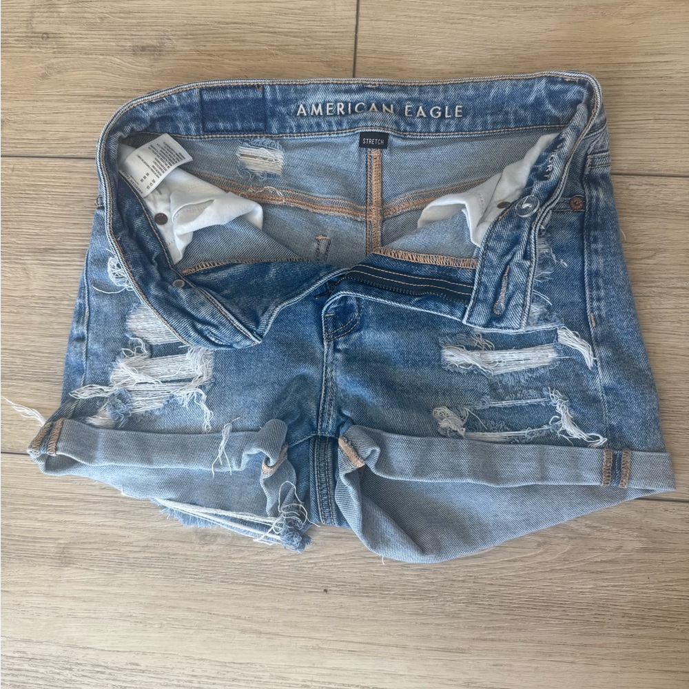 American Eagle Outfitters Light Blue Distressed Denim Jean Shorts